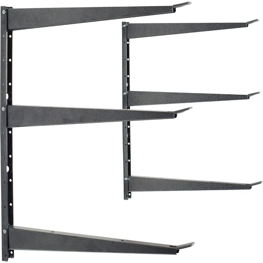 3-Tier Wall Mount Steel Shelving Unit, Mountable Wall Organiser with Adjustable Arms - 32 in W, 480lbs Max Capacity, 160lbs per Shelf, Powder Coated Steel Frame, Easy Install for Garage/Basement Indoor/Outdoor Storage (Wood Not Included), Home Supplies, 1