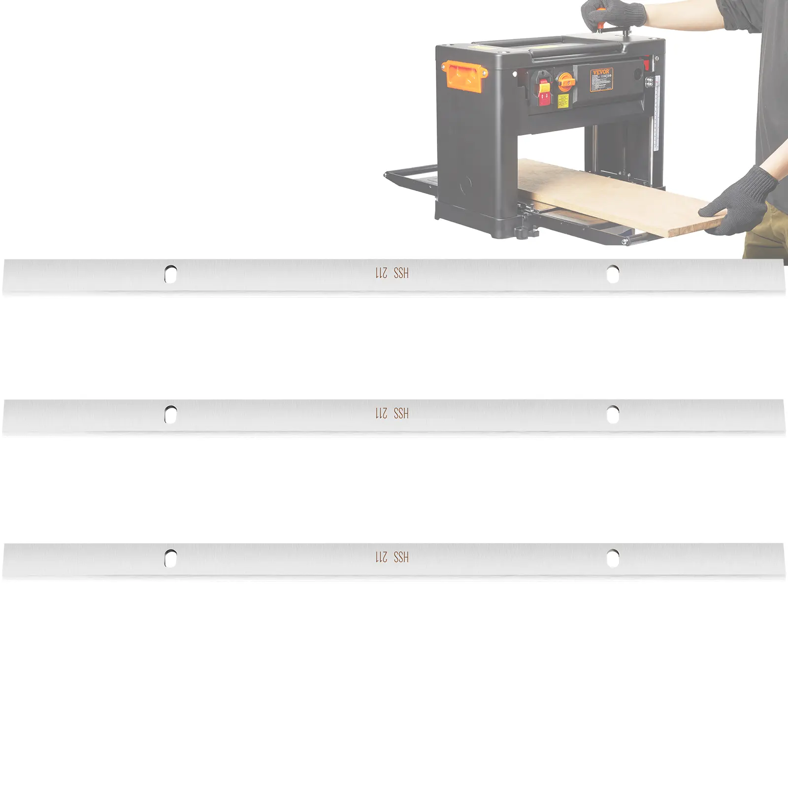 VEVOR 3-Pieces 13-in High-Speed Steel Planer Blades Kit, HRC55-60 Hardness, Pre-Drilled Holes for Easy Installation, Cut-Ready for Planing Wood
