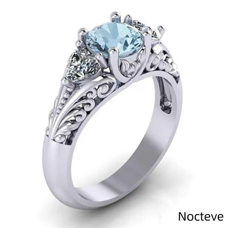 Women’s Creative Couple Simulated Sapphire & Simulated CZ Base Alloy Ring Set, Luxe Engagement Dating Jewelry Anniversary Events & Dreamy Elegant Feminine Holiday Gift Wear