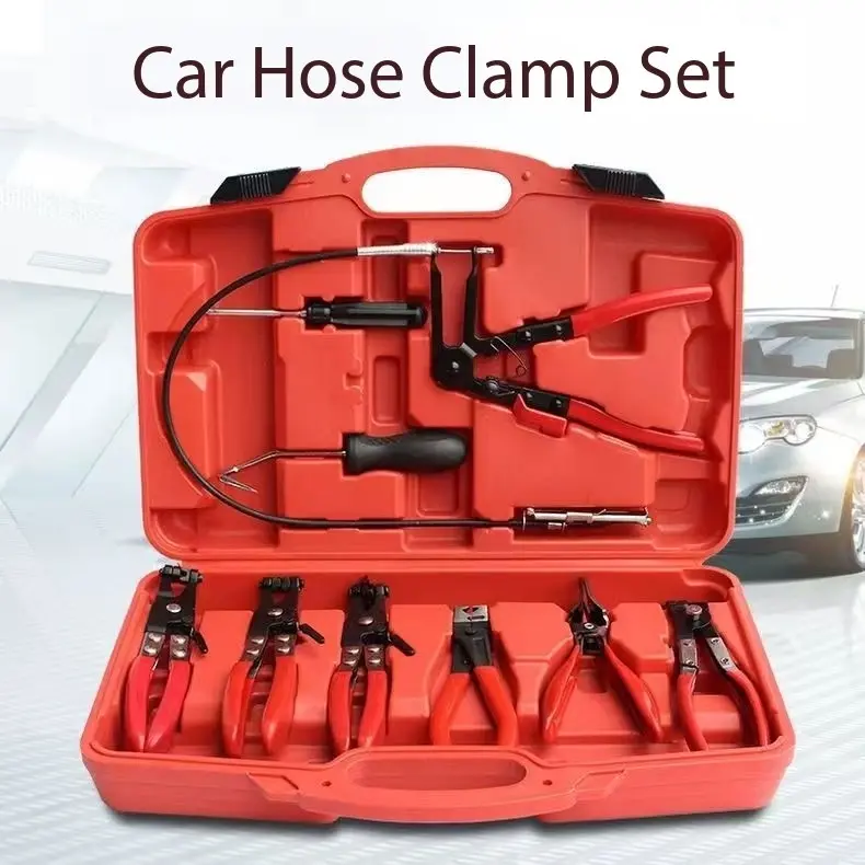 9-Piece Pipe Clamp Set for Automotive Fluid Lines — Straight Pipe Clamps, Throat-Type Clamps, Flexible Curved Cable Clips, Tools long reach Heavy Duty