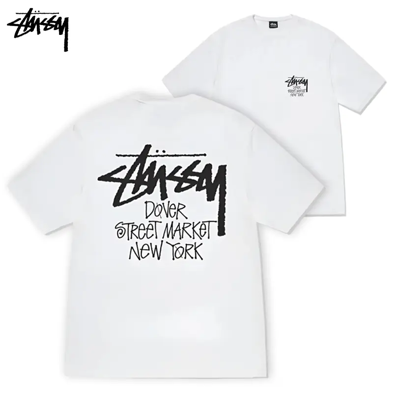 Stussy x Dover Street Market New York Tee White Graphic T-Shirt 100% Cotton Short Sleeve Crew Neck Streetwear Casual Oversized Style Top