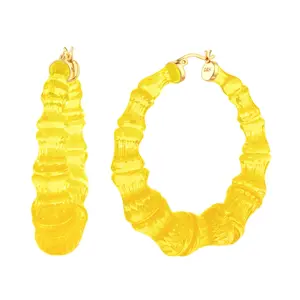 Lemon Yellow Bamboo Hoop Earrings