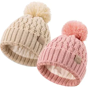 Beanie Hats with 2-Pack,Warm Winter Hats for Boys and Girls, Fleece Lined   Hats for 0-36 Month