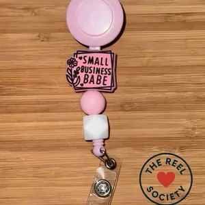 Small Business Babe Badge Reel: Pink Silicone Bead ID Holder