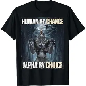 Menswear 100% Cotton Round Neck Tee, Fierce Werewolf Alpha Dark Forest Battle Scene Oversized Lightweight T-Shirt, Heather Navy Cool Aid Man Double Print Acid Horror Legends Streetwear Y2K Demon Slayer Merch