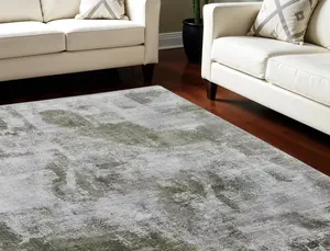 HomeRoots 566089 Acrylic Giant Fringe Area Rug, 12x15 ft. Ikat Power-Loom Rectangle Rug in Gray, Silver & Green, Acrylic Area Rugs, Fringe Area Rugs