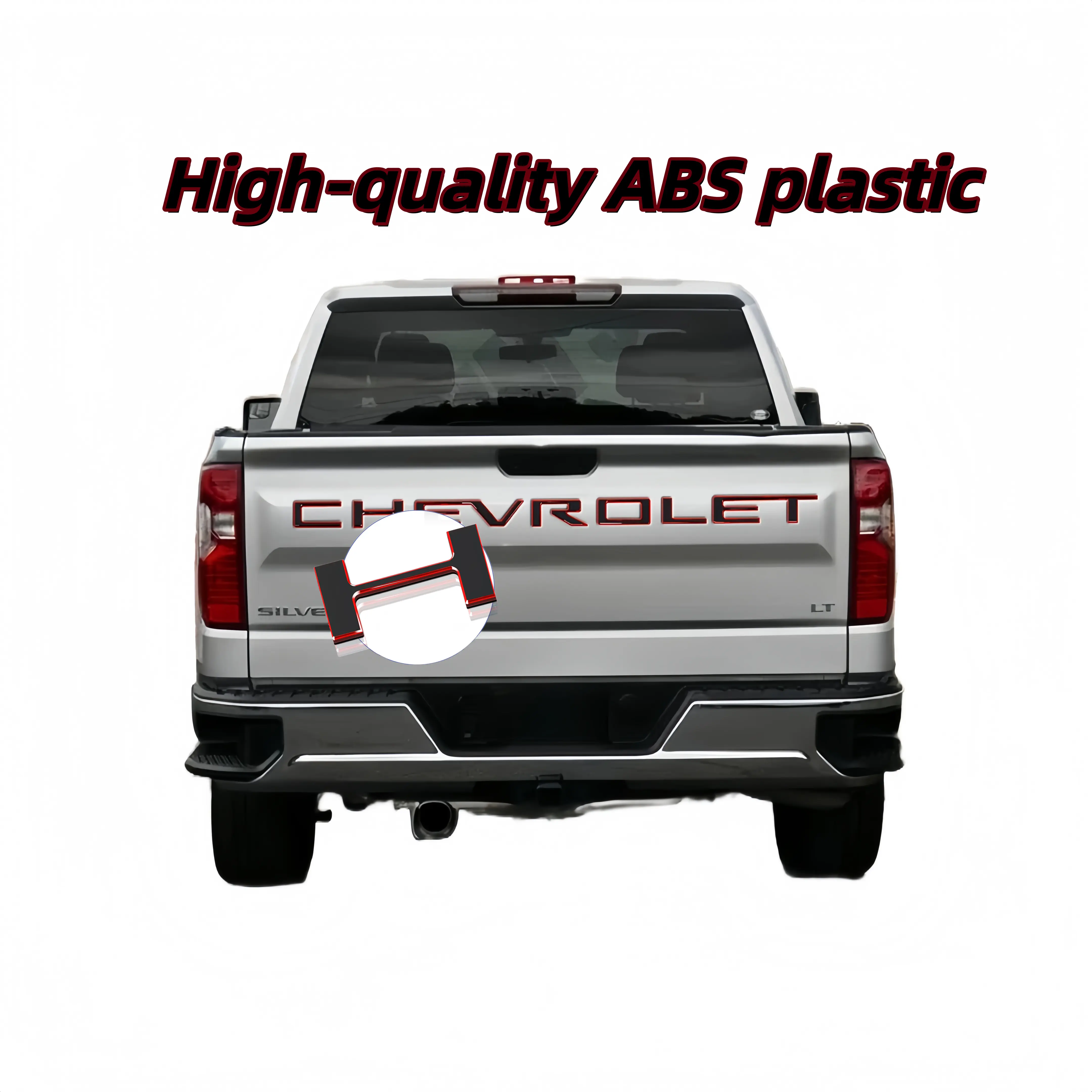 3D Raised Inserts Tailgate Letters Emblem for 2019-2025 Chevrolet Silverado, Chip-Resistant Weatherproof ABS Plastic Car Decal, Strong Peel & Stick Adhesive, Bold Vehicle Exterior Decoration, Long-Lasting Gloss Black with Red Outline Cars Accessories