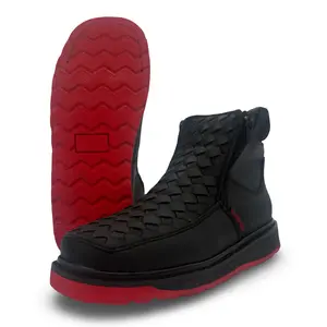 Black Knit Boot with Red Sole and Double Closure
