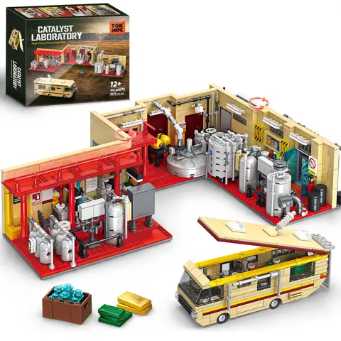 TOKMOC 1471 Piece Yellow Rvs Laboratory Building Set,Upgraded Yellow Lab & Camper Van Building Bricks,Classic Car Lab Set Building Toy Suitable for Birthday Gifts, Movie Fans Collectibles,For aged 12 and above,Stress relief toy,66072