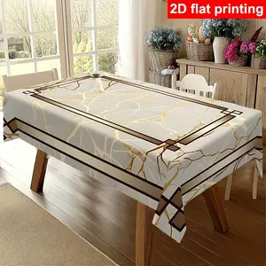 EastJia 1pc Rectangle Polyester 2D Art Tablecloth - Golden Stripe Design, Durable, Easy to Clean, Machine-Made, Ideal for Party Dining & Home Decor, Valentine's Day Celebrations