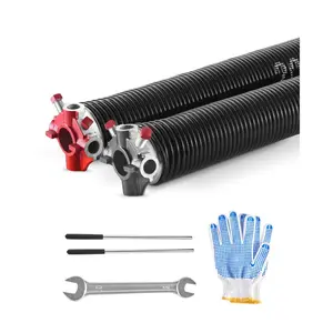 VEVOR Garage Door Torsion Springs, Pair of 0.207x 2x 24 in, 16000 Cycles, Electrophoresis Black Coated for Replacement, Garage Door Springs with Non-Slip Winding Bars, Gloves and Mounting Wrench