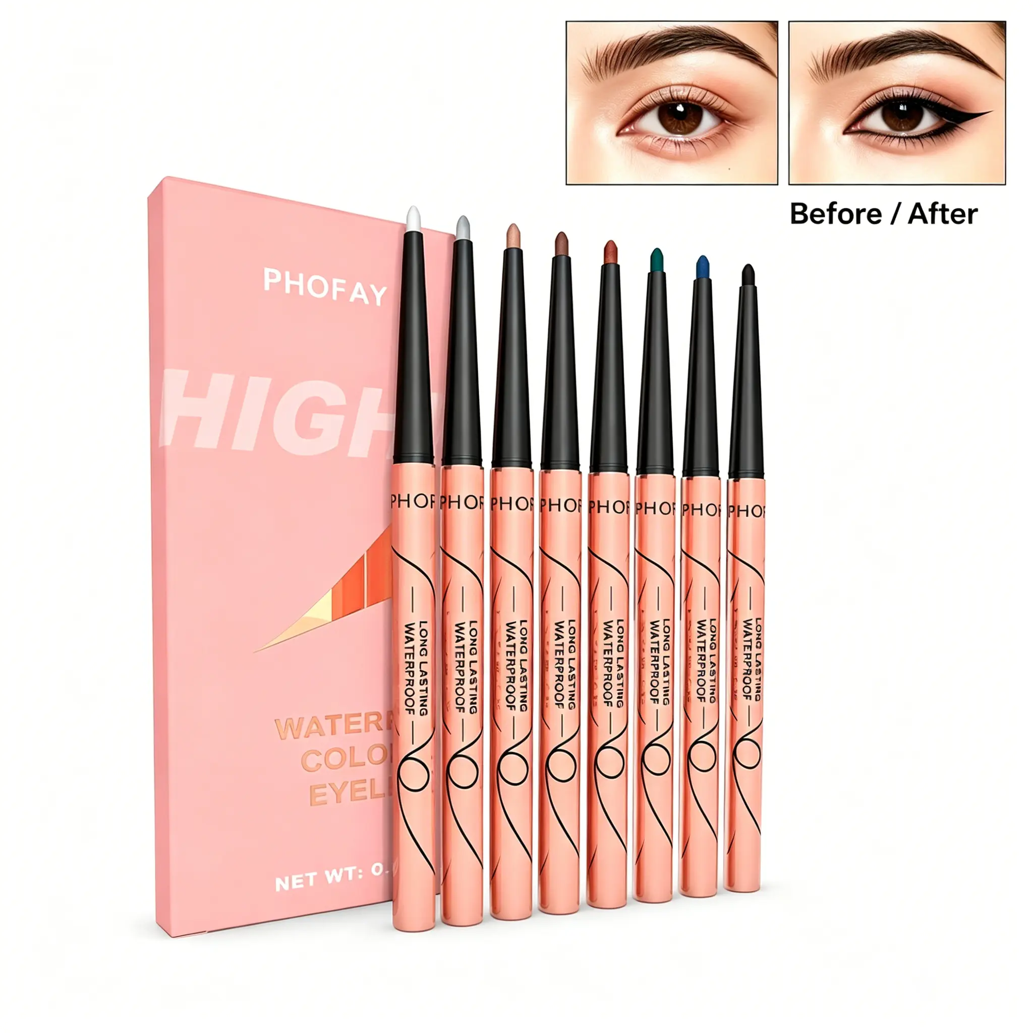 PHOFAY 8-Piece Colorful Cosmetic Pencil Multi-Pack, Long-Lasting Waterproof Eyeliner & Lip Liner, Smudge-Proof Makeup with Matte Finish