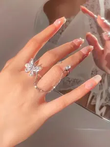 Fashion Butterfly Link Ring, Adjustable Rings, Sparkling Gemstone Inlay, Adjustable Size Jewelry, Perfect for Daily Wear and Party Accessories