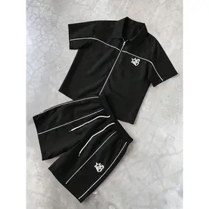 Men's 2pcs Star Print Short Sleeve Zipper Front Shirt & Shorts Summer Streetwear Outfits