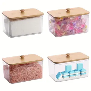 Acrylic Dryer Sheet Holder Container with Wooden Lid, Bamboo Organizer, 1 Count/2 Counts Laundry Room Storage Box, Laundry Jar for Powder, Dryer Balls, Scent Boosters