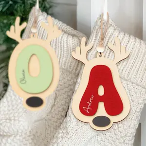 Personalized Stocking Reindeer Hanging Ornament, Custom Stock Deer Name Ornaments, Christmas Gift, Rudolph Wooden Ornaments, Christmas Ornament