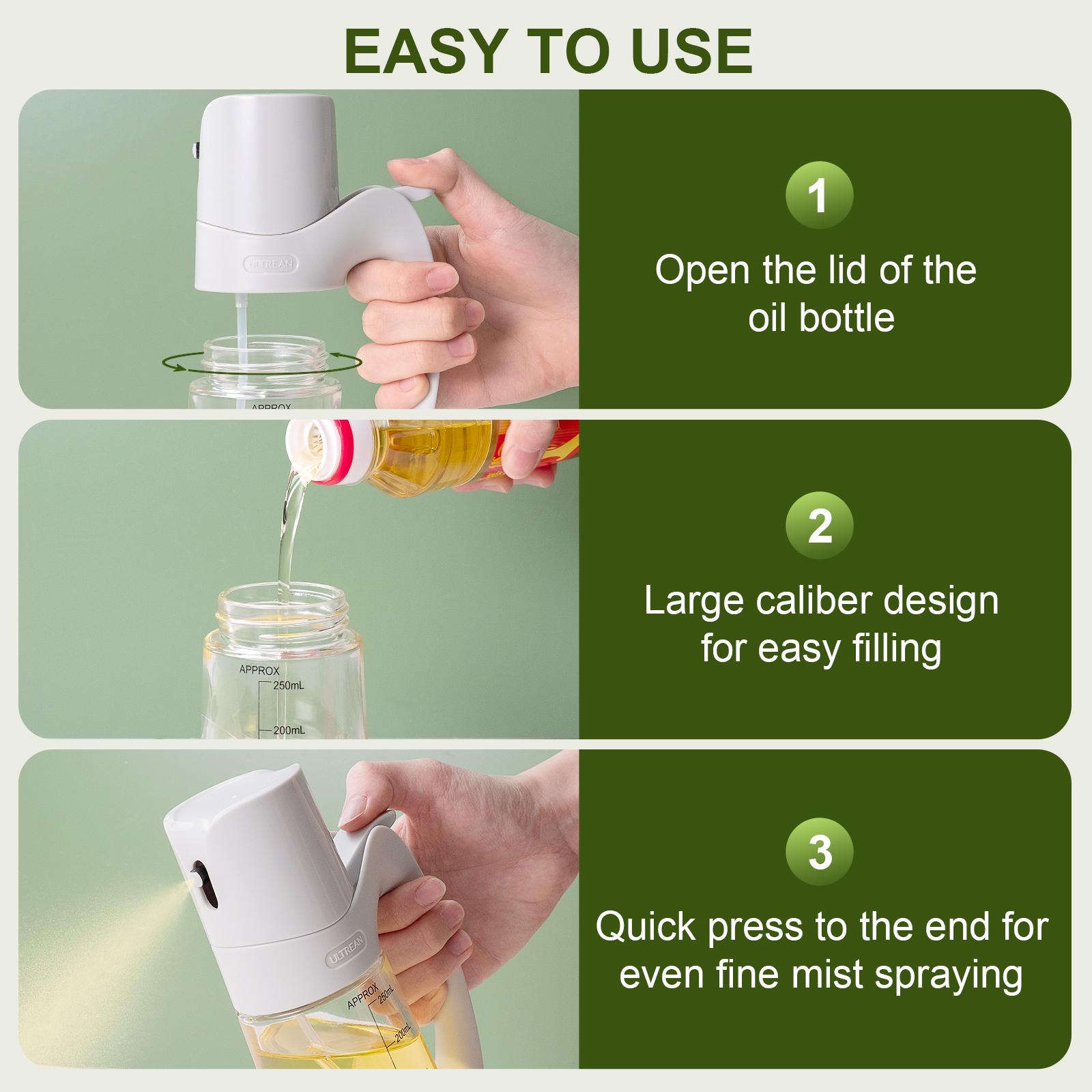 Ultrean Oil Sprayer for Cooking 10oz/300ml Olive Oil Dispenser Bottle, Fine Mist Oil Mister for Air Fryer, BBQ, Baking, Salad, Grilling & Roasting, Leak-Proof Kitchen Gadget
