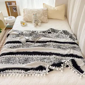 Boho Style Striped Pattern Blanket, 1 Count Soft Comfortable Warm Throw, Lightweight Throw Blanket, Air-conditioned Room Bed Blanket for Home Office, Travel and Camping, Air Conditioning Blanket