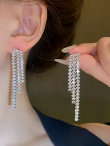 Elegant 925 Silver Needle Dangle Earrings with Rhinestones, Women's Fashion Jewelry, Sparkling Design, Perfect Gift Idea