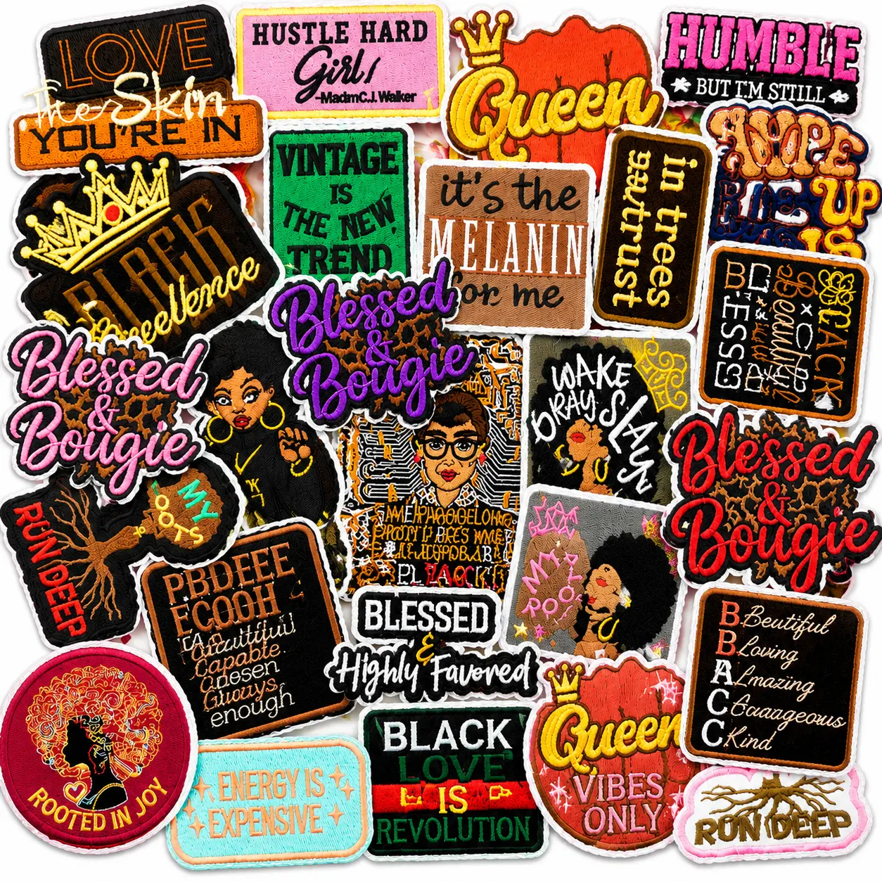 20PCS Black Girl Magic Embroidered Iron On Patches, Inspirational Quote Patches for Clothing, Aesthetic DIY Appliques for Jeans, Jackets, Hats, Backpacks & More, Trendy Sew On Fabric Patches