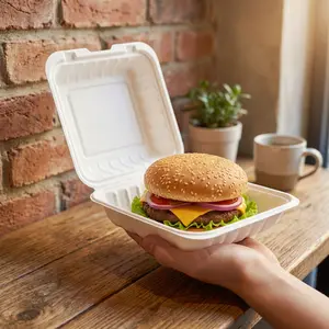 100pcs 6-Inch Reusable MFPP Takeout Food Containers with Hinged Lid BPA-Free Plastic Clamshell Boxes Microwave & Refrigerator Safe Durable Eco-Friendly To-Go Packaging for Restaurants Meal Prep 25Pcs Disposable