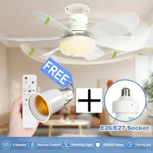 E26/E27 Ceiling Fan with Light & Remote Control, 3 Speed Adjustment Ceiling Fan Light, Small Screw-in Ceiling Fan Lights for Bedrooms, Dimmable Ceiling Lights