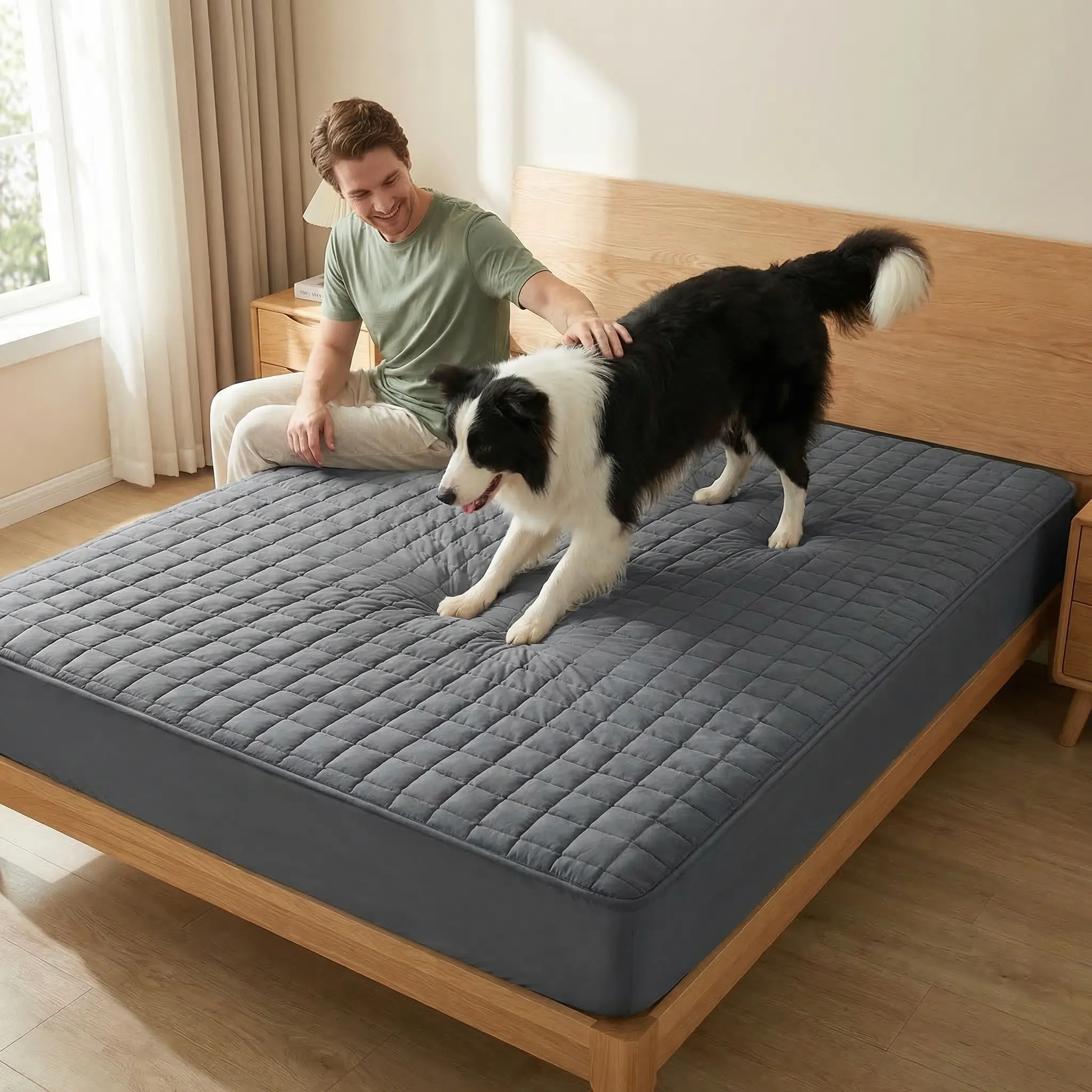 One multi-color solid color waterproof mattress cover (without pillowcase and pillow), soft and comfortable bedroom solid color bedding mattress cover, guest room bedding mattress cover, guest room bedding mattress cover, waterproof bed sheet
