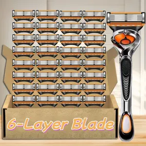 Men's Shaving Razor Set with 1 Handle and 8-48 Replacement Blades, 6 Layer Stainless Steel Blades with Nano Cutting Technology, Shaver Razors