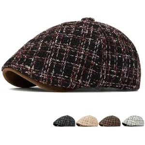 HT5033 Berets Knitted Spring Autumn Winter Hat Male Female Flat Cap Men Women Painter Beret Hat Adjustable Octagonal Beret Caps