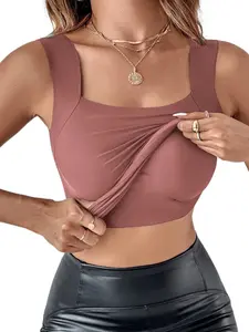 Women High Stretch U-Neck Shapewear Tank Top Slim Fit Sleeveless Camisole Workout Bra Tops
