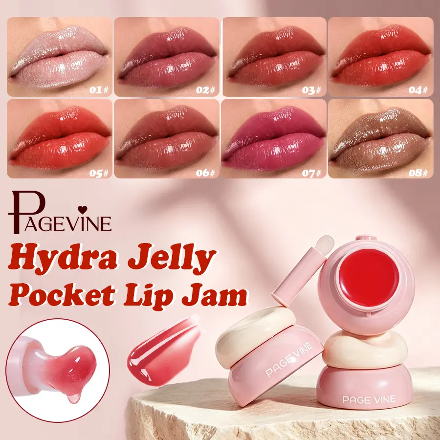 PAGEVINE Hydra Jelly Pocket Lip Jam - Vibrant Jelly Lip Gloss with Glossy Finish, Non-Sticky Soft Texture, 8 Fun Shades for Daily Makeup Looks,sohochic