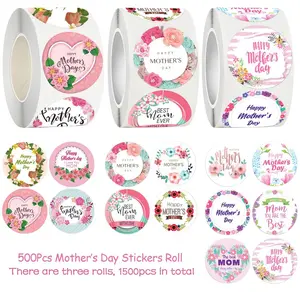 1500pcs Warm Happy Mother's Day Roll Stickers, Cute Flower DIY Self-adhesive Labels for Mother's Day, Available in 3 Different Styles, Suitable for Decorating Envelopes, Cards, Candy Bags & Gift Wrapping, Mother's Day Party Gift Decor