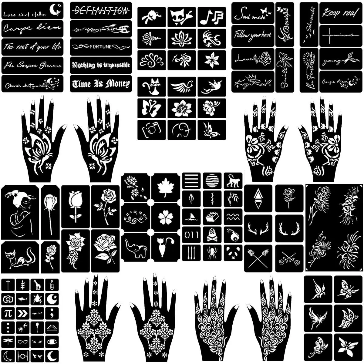 Reusable Henna Nail Art Tattoo Stencils, 22pcs/set Decorative Design DIY Face & Body Painting Templates, Temporary Tattoo Stencils for Music Festival, Party, and Cosplay