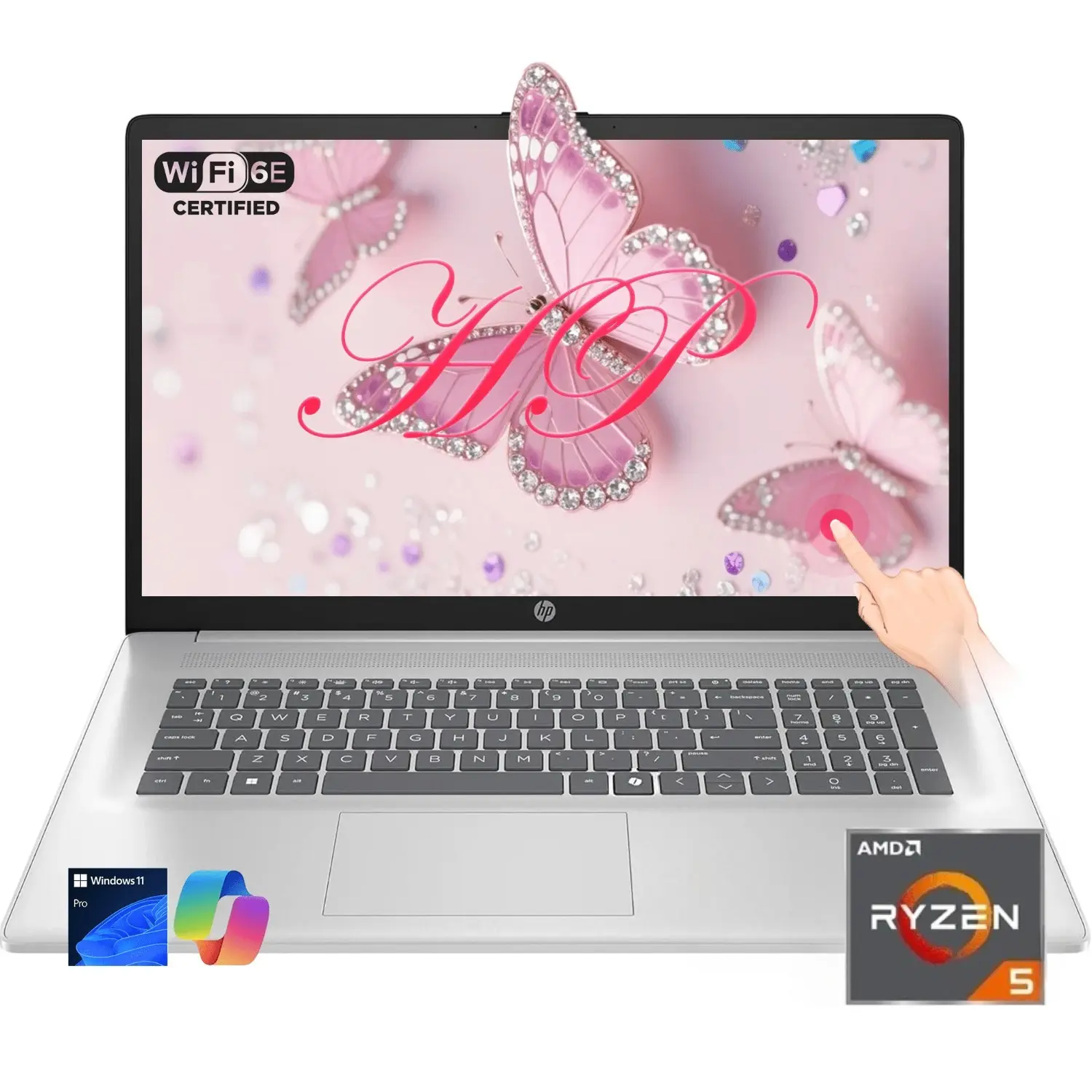 HP 17.3" HD+ Touchscreen Laptop for Business - AMD Ryzen 5 7430U, 8GB/16GB/32GB RAM, 256GB/512GB/1TB/2TB SSD, Windows 11 Pro, Batteries, Content Creator