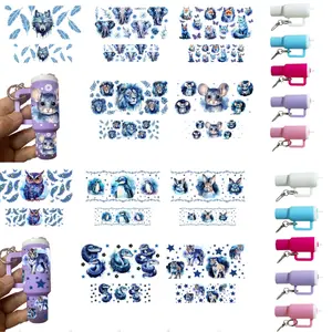 DIY Mini Insulated Cup Keychain Set, Includes 5 Blue Animal Stickers, Fun Stickers, Transfer Sticker Decal Accessories, Handbag Decorations, Gift Making Kit