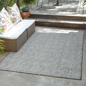 Charcoal Outdoor Trellis Rug