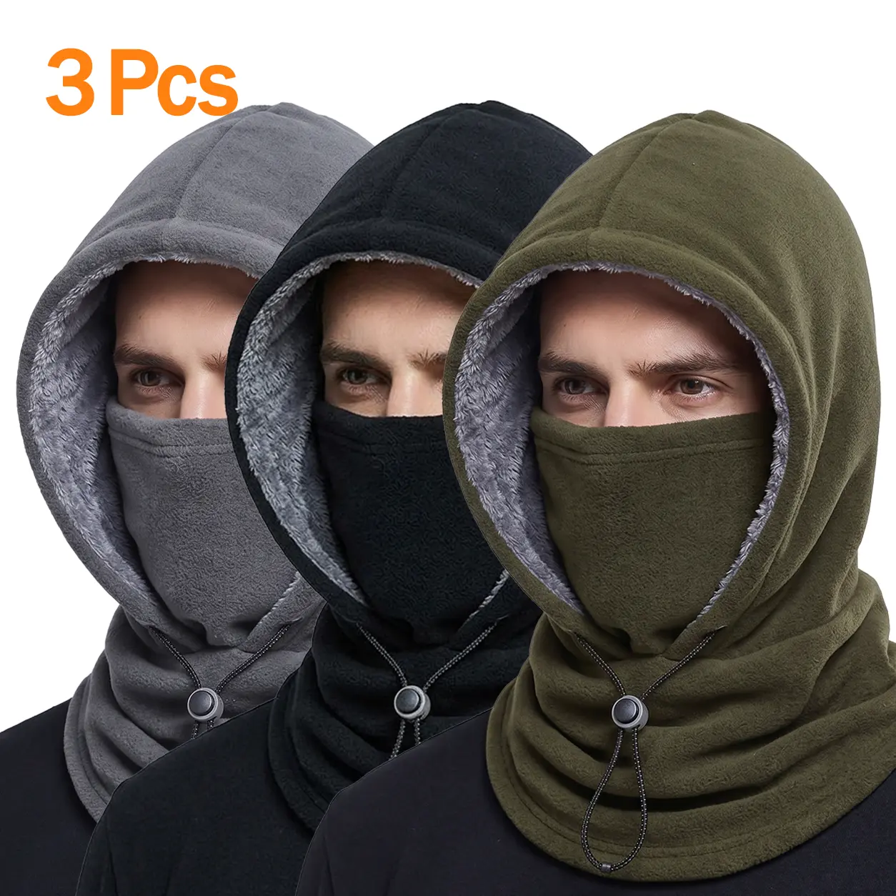 3-Piece Integrated Flannel Warm Face Mask And Hat, Windproof And Warm For Outdoor Cycling, Autumn And Winter Style, Warm Hat With Drawstring