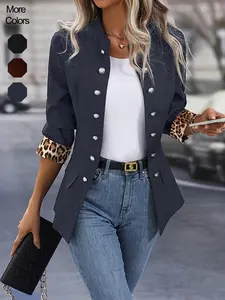 Women's Fashion Casual Leopard Fitted Double Button Blazer Jacket Coat, Stylish Outerwear for Ladies, Perfect for Daily Wear & Office Use