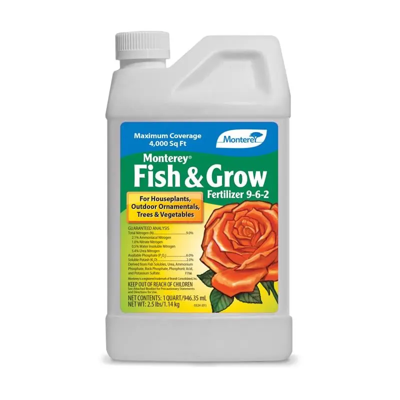 Monterey 7464241 Fish & Grow 9-6-2 Plant Fertilizer, 1 qt (2.75 lbs), for Outdoor & Indoor Use, Apply Monthly