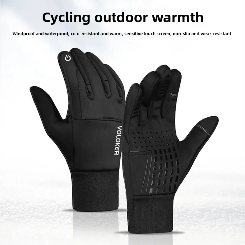 VOLOKER Cycling Gloves Autumn Winter Men Women Outdoor Hiking Sports Anti-Slip Touch Screen Windproof Waterproof Plus Velvet Warm Hand
