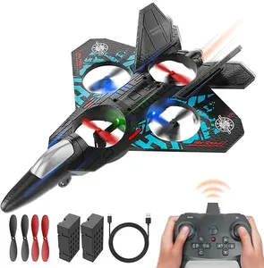 BEZGAR Summer Jet for Children | 2.4GHZ RC Drones Plane, 6-axis Gyro Remote Control Airplane, RC Helicopter, 360° Flip Fighter Jet Toy, Toys for Ages 8-13 with Colorful LED Navigation Lights Gray Blue flying  toys