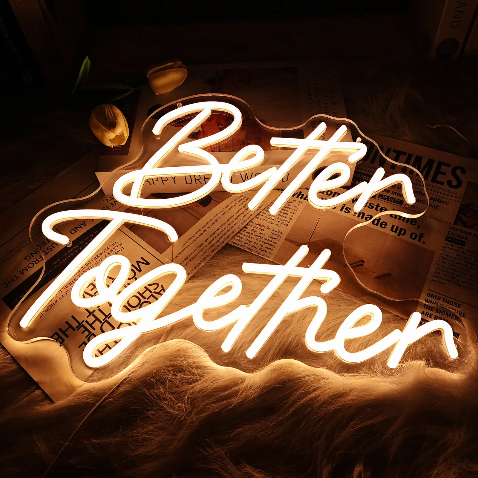 "Better Together" Dimmable Touch-Safe LED Neon Sign - Bedroom Lighting, Wall Hanging Decorative Neon Sign, LED Ambient Lighting, Power Bank Compatible Valentine's Day Gift, Home Party Supply