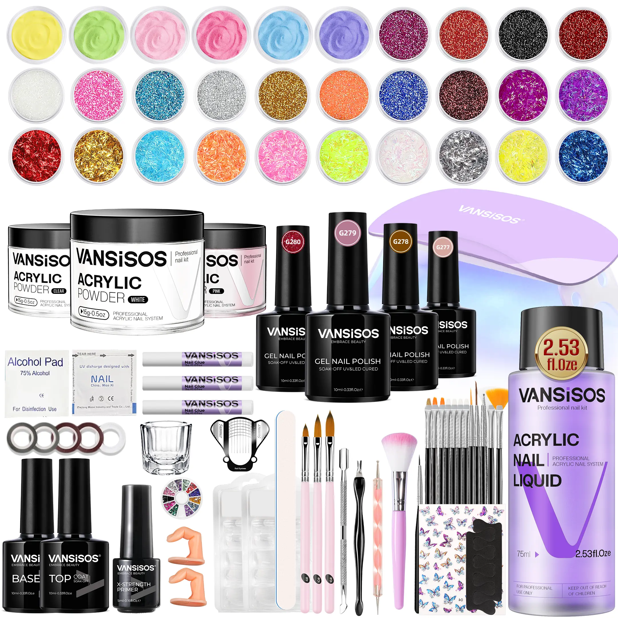 VANSISOS Professional Acrylic Nail Kit for Beginners | Acrylic Nail Charms & Complete Full Nail Supplies
