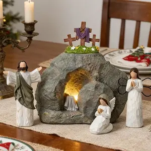 Collect Figurines, Empty Tomb Easter Scene and Cross Decoration, Easter Home Decoration, Resurrection Scene Cross Jesus Tomb Decoration, Christmas Decoration Jesus Statue, Religious Home Decoration, Religious Ornaments, Christian Gifts (Without Light)
