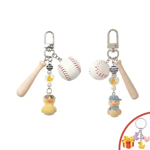 Baseball Player Duck Keychain, Bat, Ball & Duck Bead Charm, Cute Sports Bag Charm for School Backpacks, Great Gift for Little Sluggers & Baseball Fans