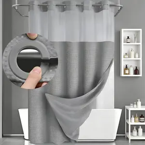 Waffle Pattern Shower Curtain, 1 Count Double-Layer Waterproof Shower Curtain, Removable Shower Curtain with Snaps, Bathroom Accessory & Supplies