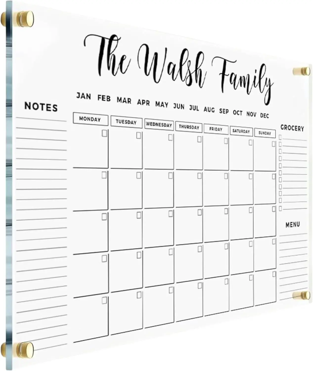 Large Personalized Acrylic Wall Calendar - Personalized 2026 Dry Erase Calendar Family Calendar Monthly and Weekly Board Family Planner (14x11", Standard Package)