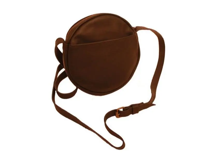 Full Moon Circular Black Leather Cross-Body Petite Purse - Lightweight and Elegant for Women