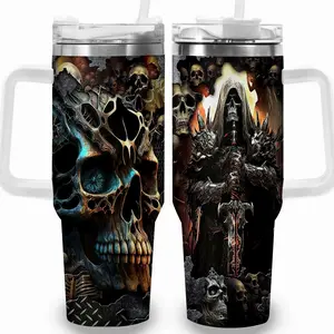 Professional 1pc 40oz Dark Fantasy Skull and Dragon Tumbler with Lid, Insulated Travel Mug, Gift for Women Men, Ideal for Halloween, Independence Day, Memorial Birthday Gift, Coffee Cup, weird stuff - Ready to Ship