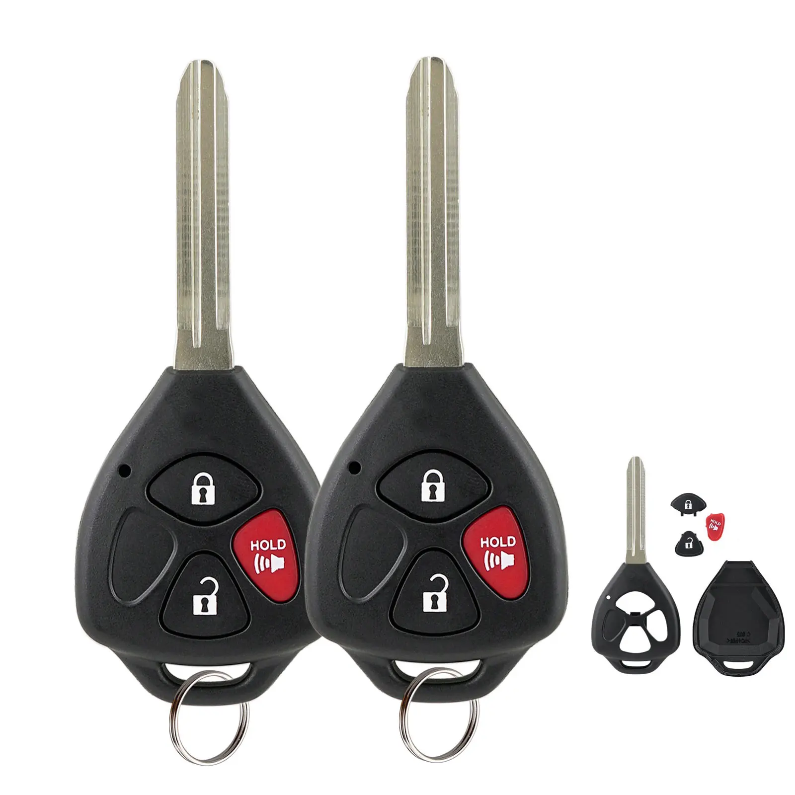 3-Button Metal Plastic Car Key Fob Shell Case Cover (2-Pack) for Toyota RAV4,Yaris,Venza,4Runner,Scion xB,xD,2005-2012 Scion tC&Pontiac Vibe - DIY Compatible, Lock Unlock Panic Function Support, 3 Buttons